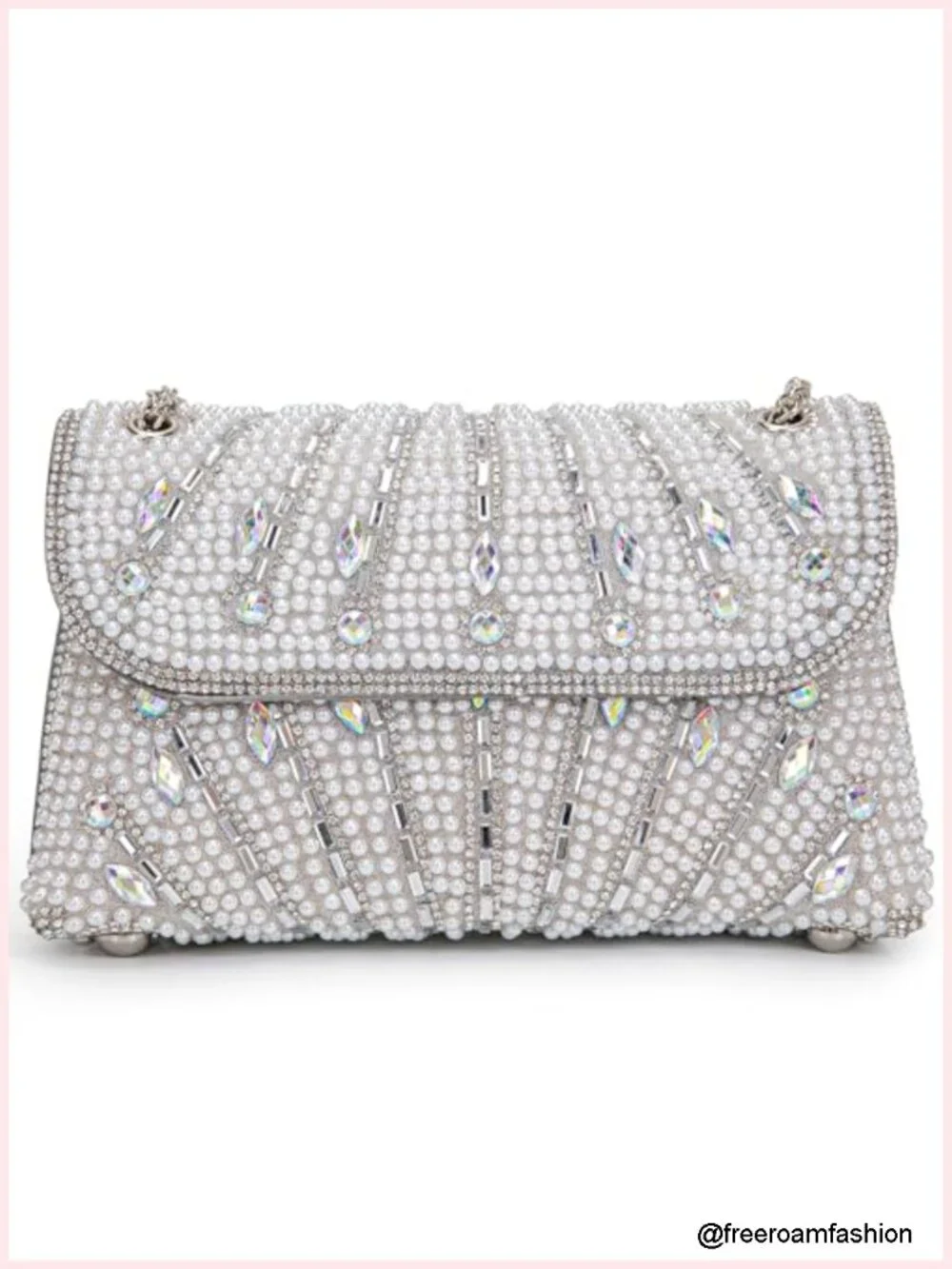 Pearls Rhinestones Evening Shoulder Crossbody Clutch Bag with Chain